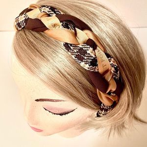 Fabric & Ribbon Braided Ladies Chunky Headband, Chocolate Brown & Golden…